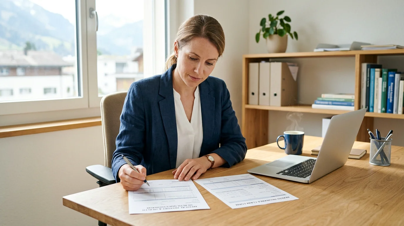 Person reviewing a medical history document beside a health insurance application form