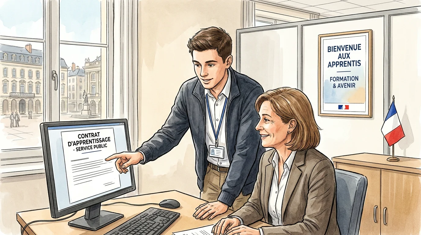 Apprenti en alternance dans un bureau de la fonction publique française