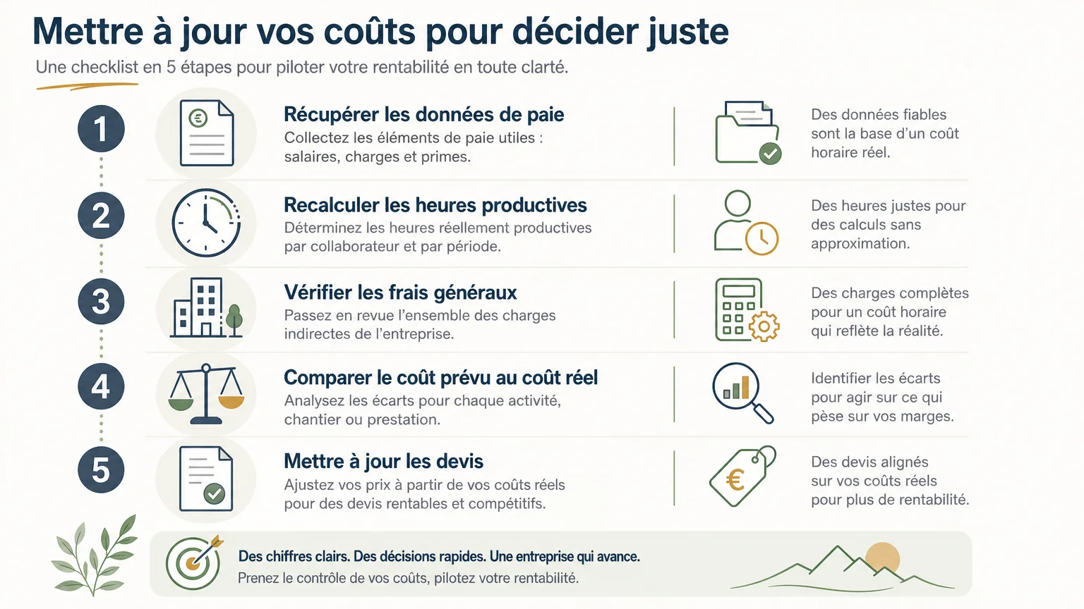 Checklist de mise à jour du coût horaire réel