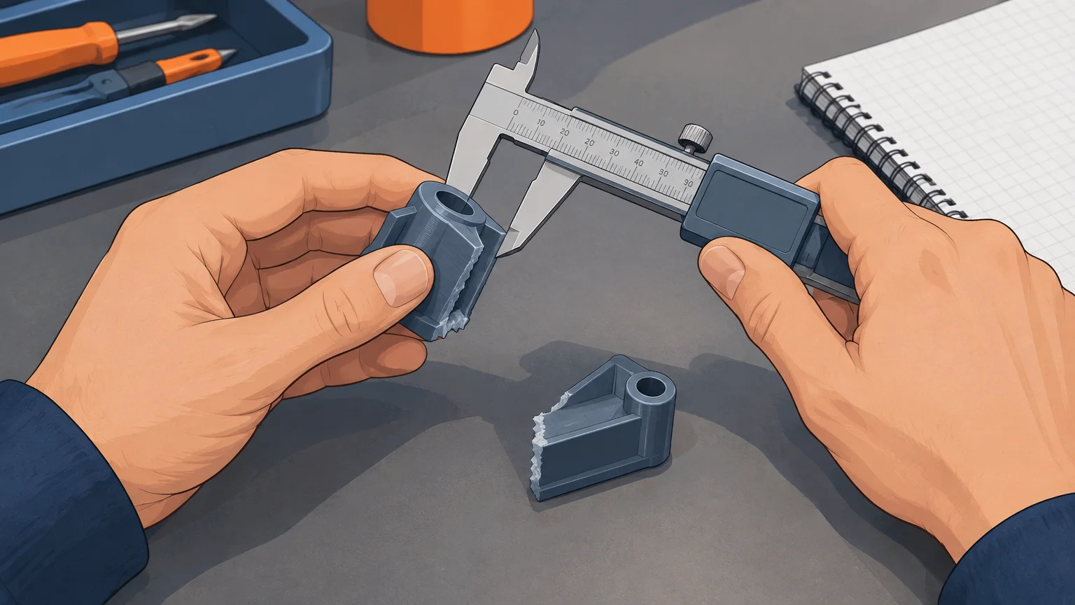 Mesure d’une pièce cassée avant sa reproduction en impression 3D
