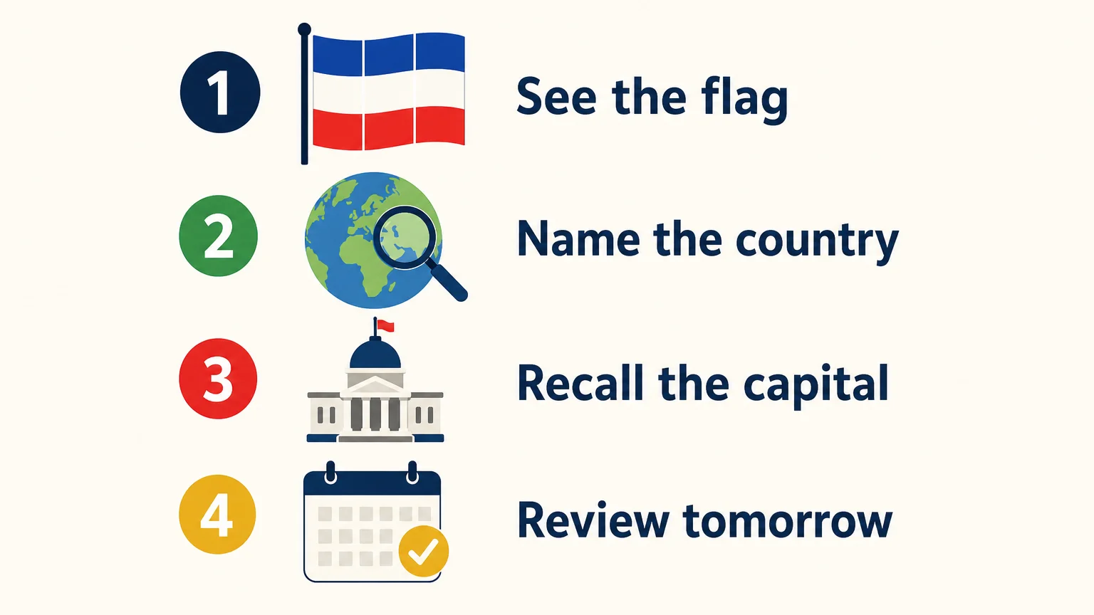 Four step checklist for learning European flags and capitals