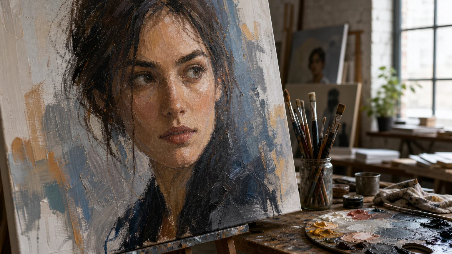 Oil painting in progress showing emotional figurative realism