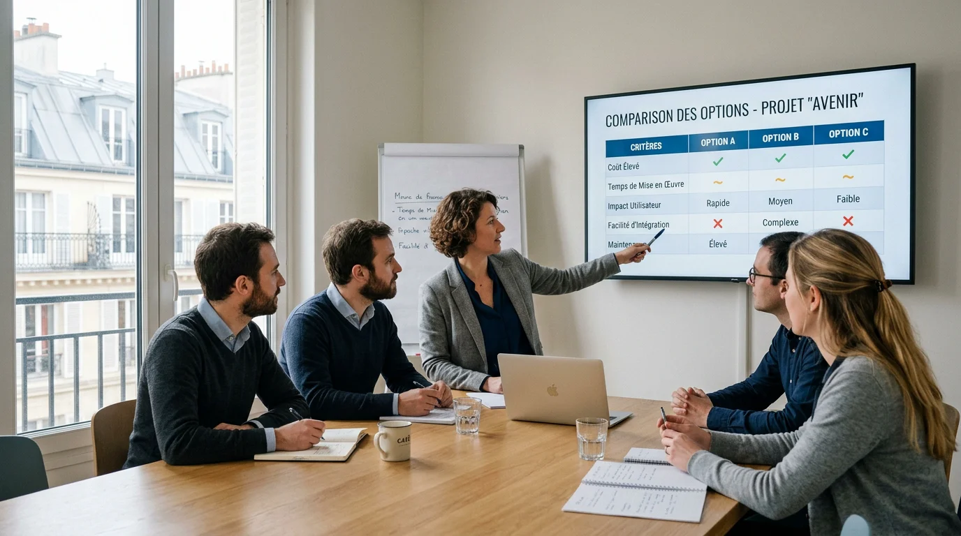 Équipe européenne comparant des outils de sales intelligence en réunion