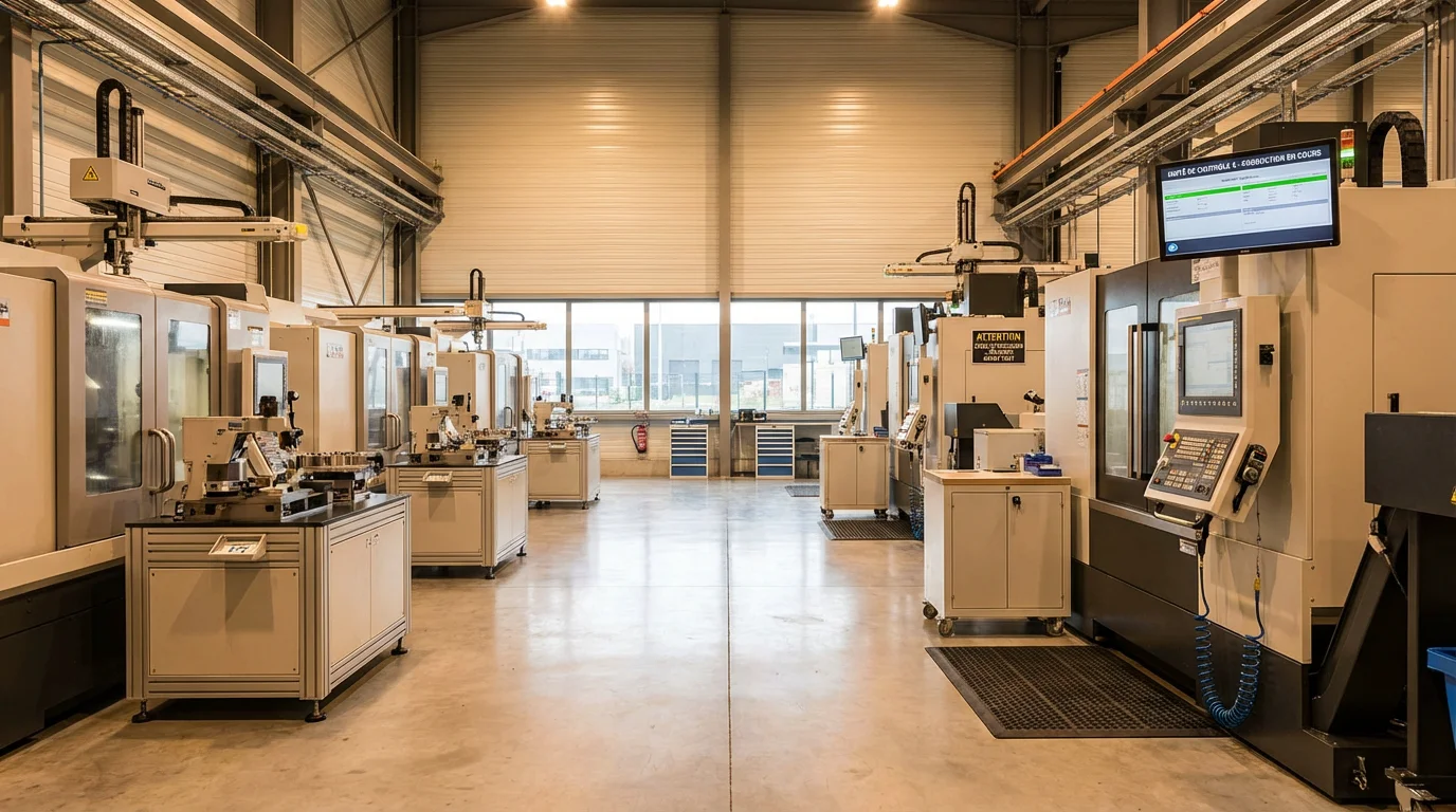 Intérieur d'une usine moderne de fabrication d'armes à feu avec machines CNC