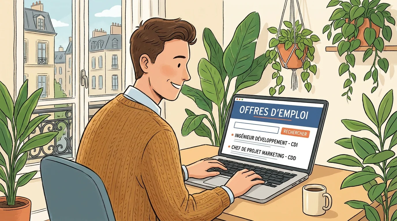 Personne consultant des offres d'emploi à Paris sur un ordinateur