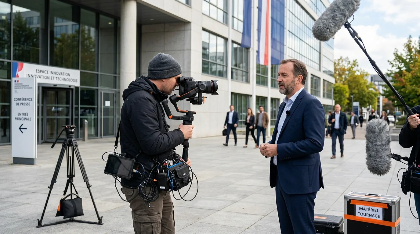 Équipe filmant une vidéo étude de cas en extérieur