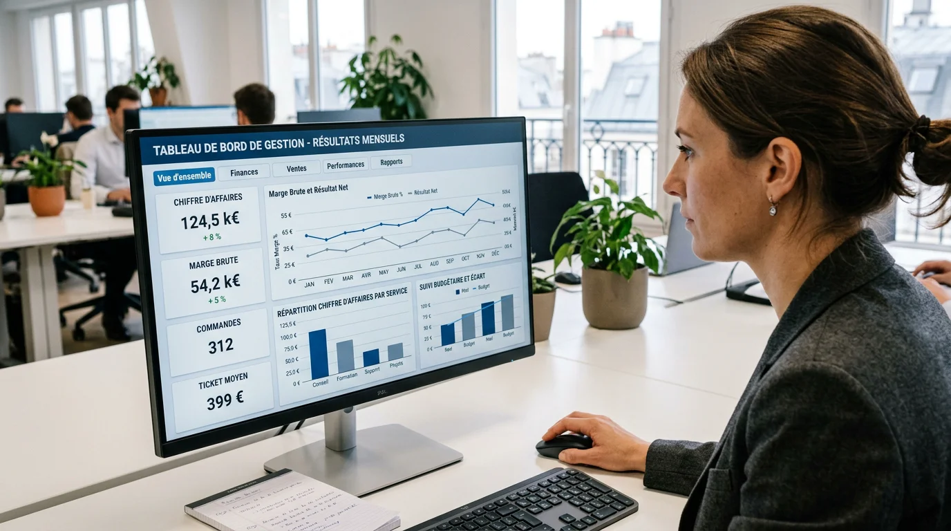 Tableau de bord de gestion affichant les indicateurs de performance d'une entreprise