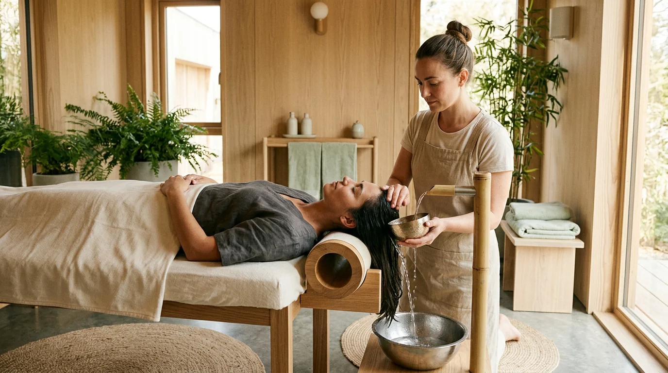 Cliente détendue recevant un soin Head Spa japonais dans un studio de bien-être