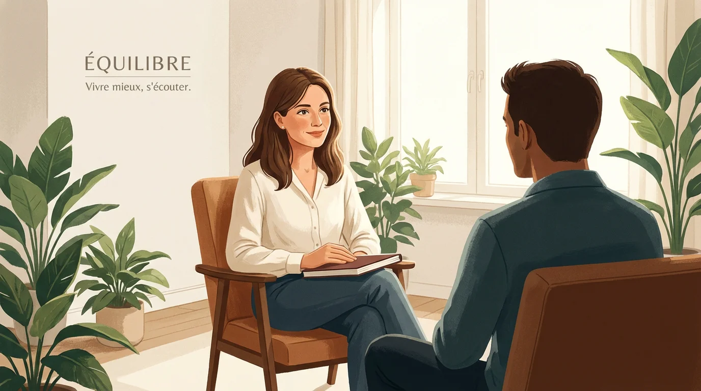 Thérapeute holistique en séance maintenant le contact visuel avec son client