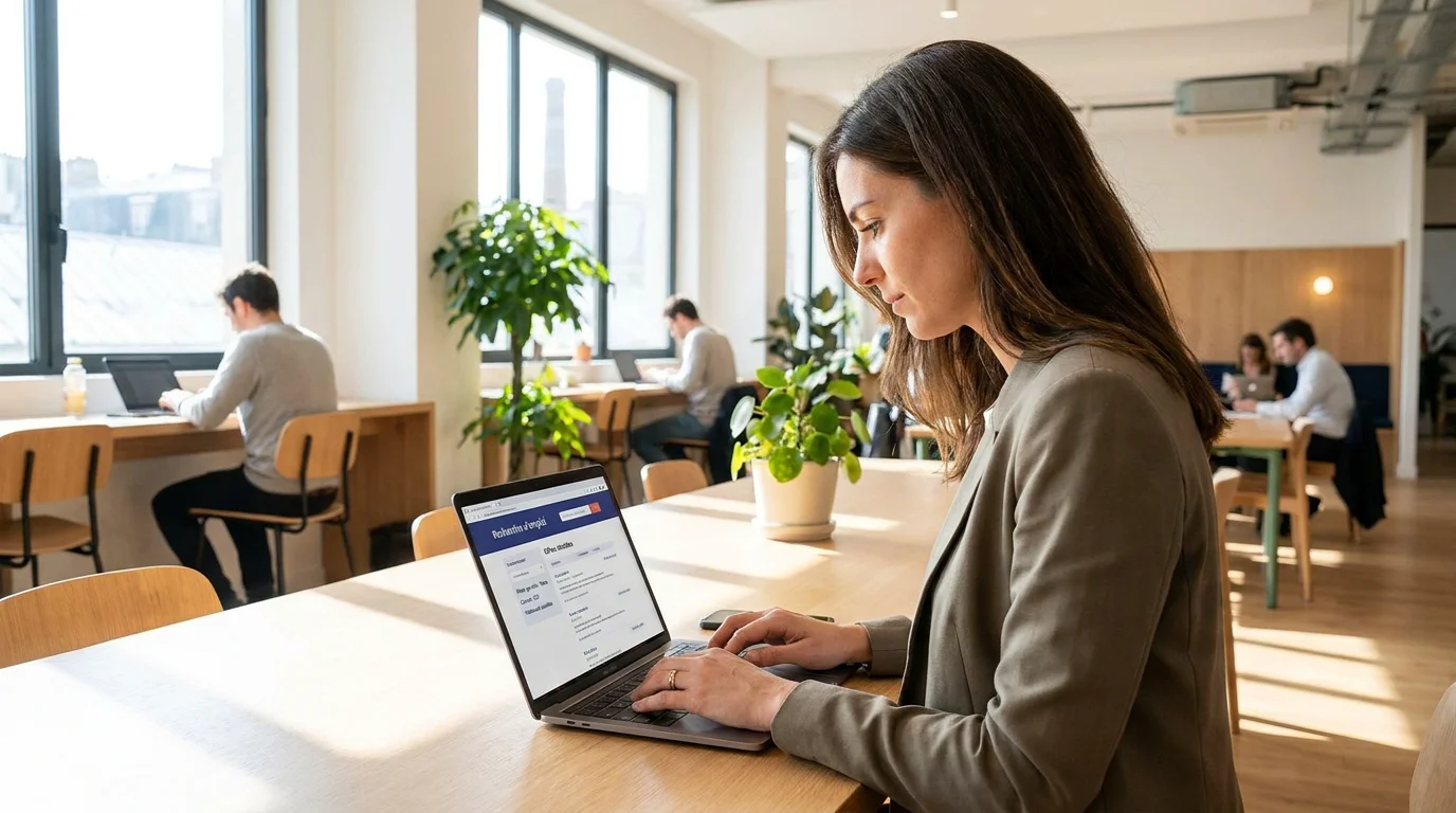 Candidat recherchant des missions d'intérim en ligne sur un ordinateur portable