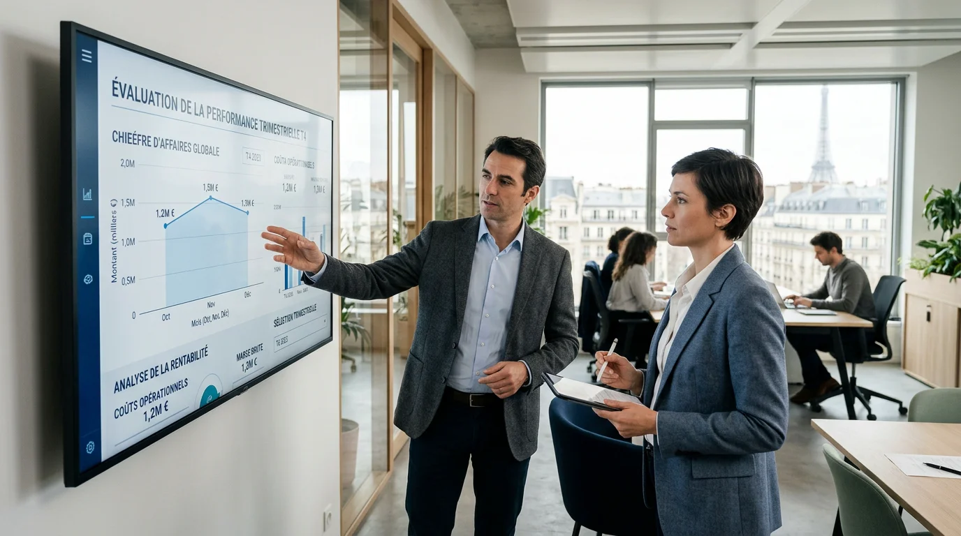 Équipe finance analysant le besoin en fonds de roulement dans un bureau