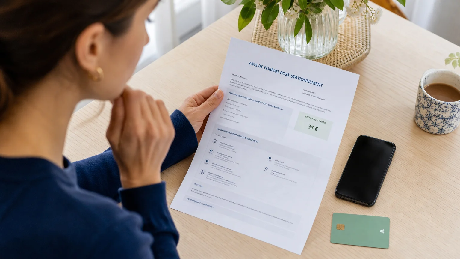 Automobiliste vérifiant la clé FPS sur un avis de paiement