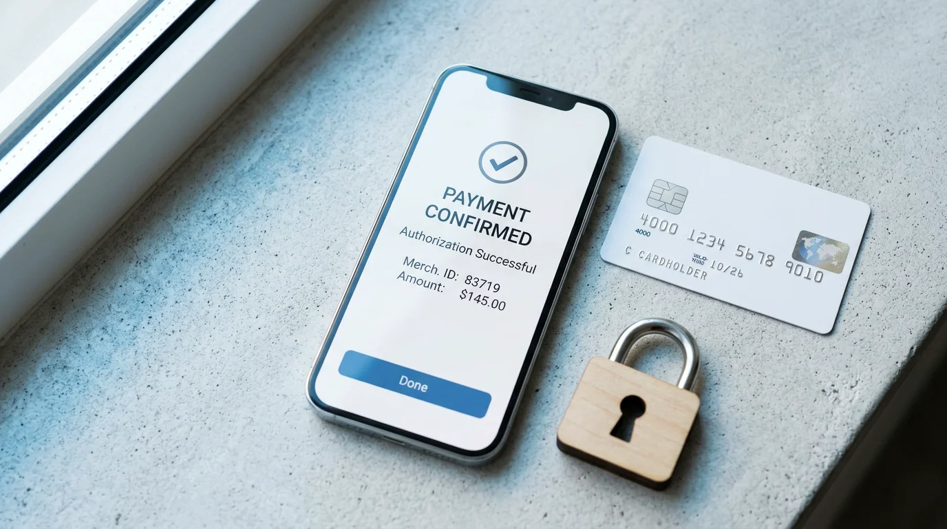 Secure online casino withdrawal shown on a smartphone with a bank card and padlock icon