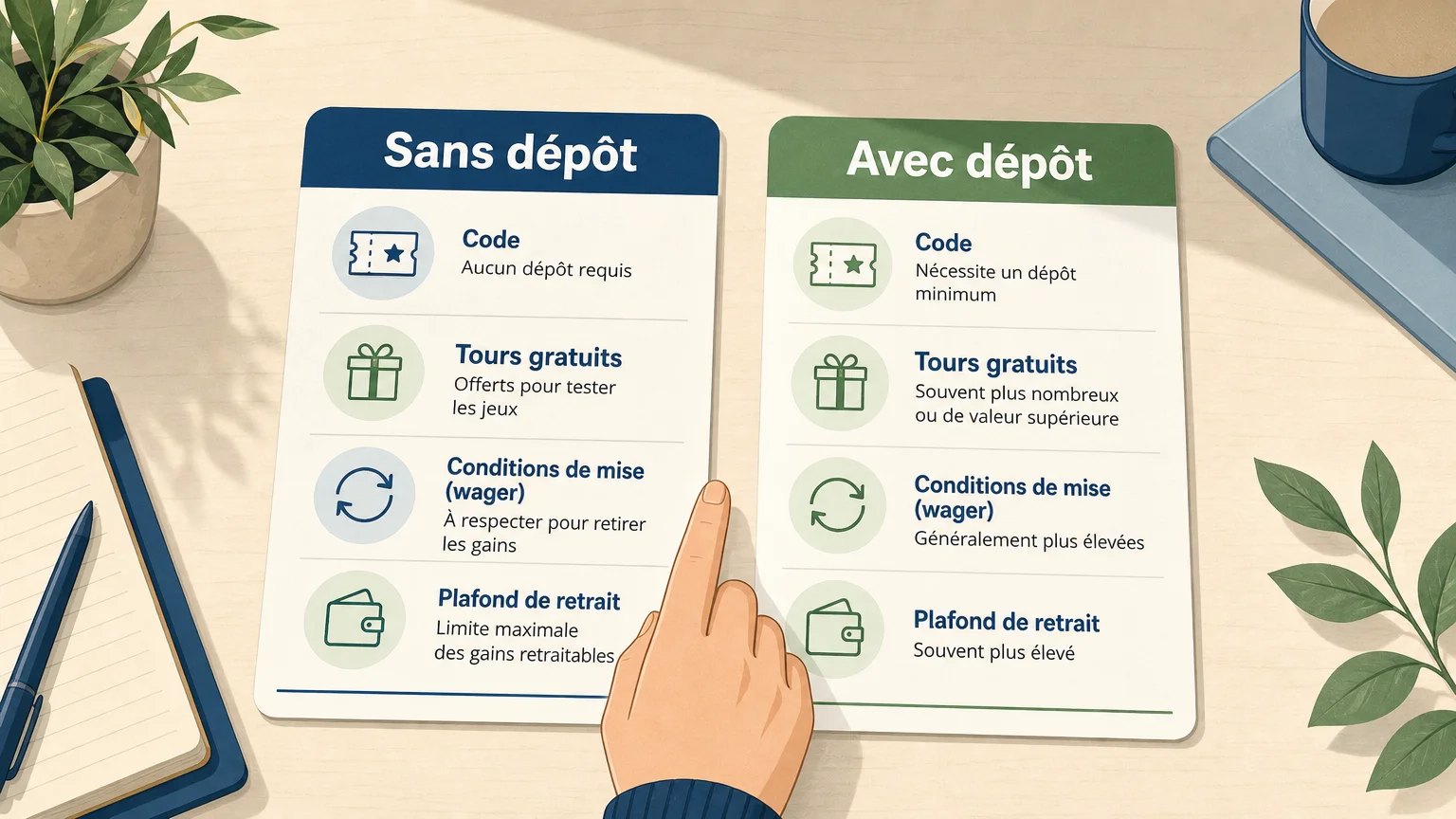 Comparaison entre bonus sans dépôt et bonus avec dépôt