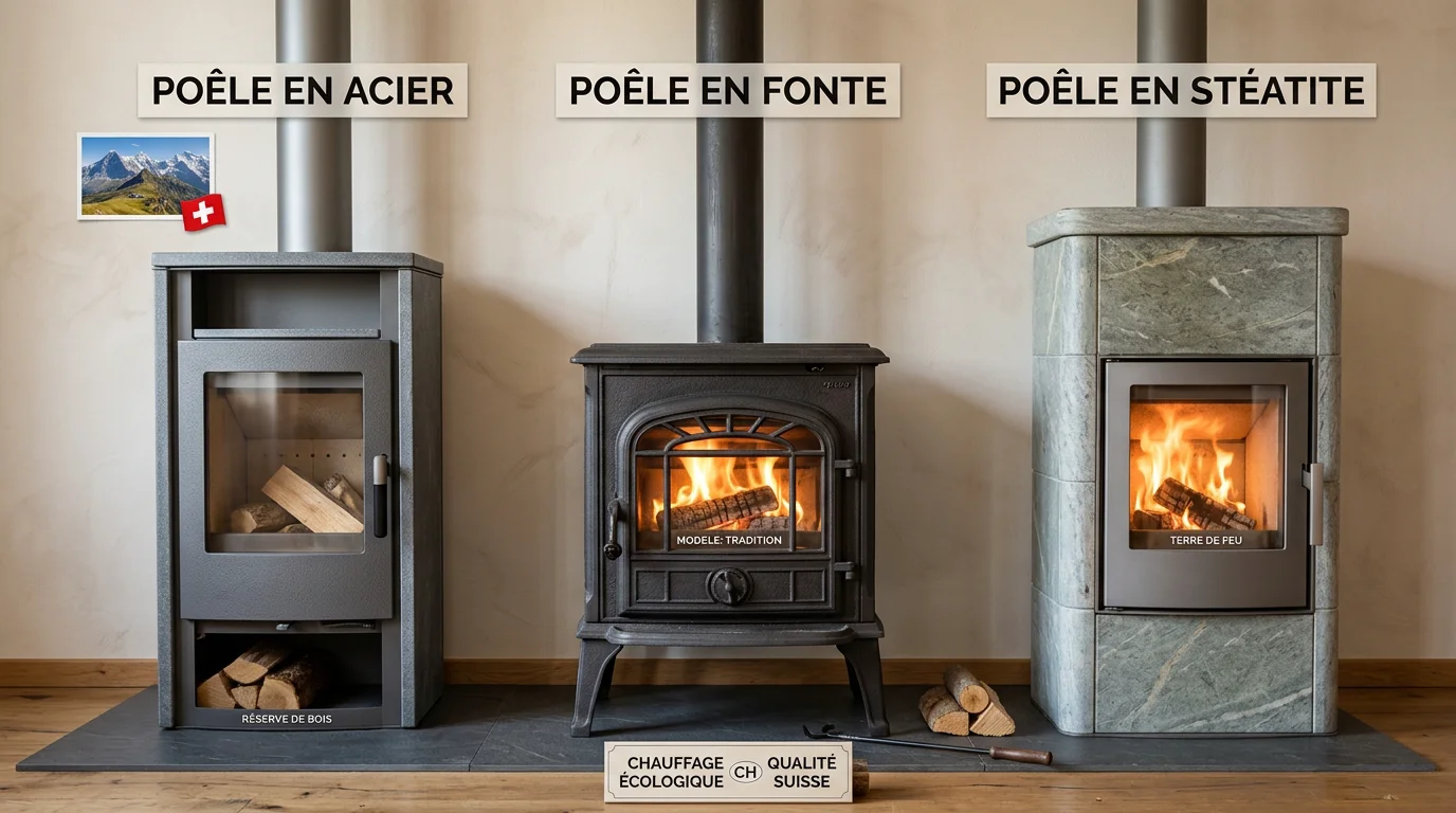 Comparaison de poêles à bois en acier, fonte et pierre ollaire