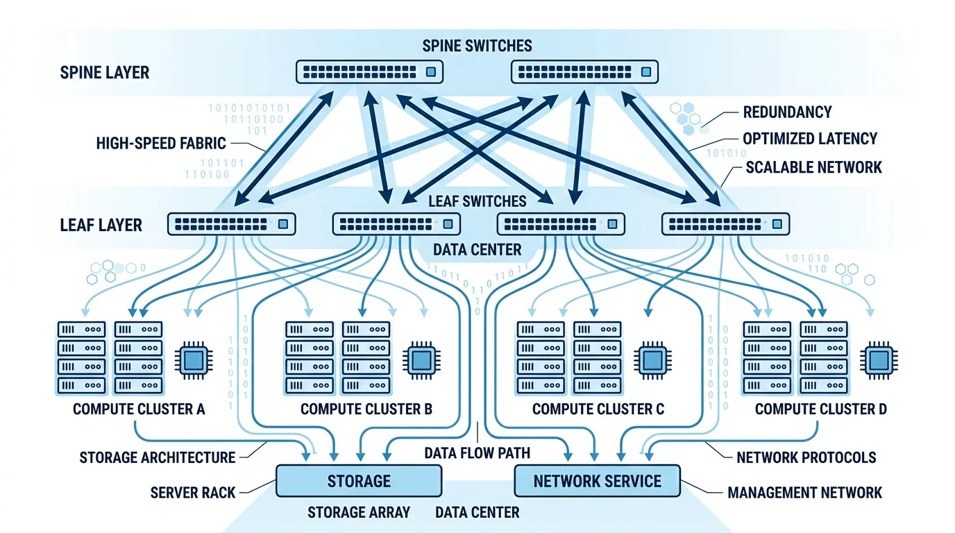 Diagram of a modern leaf-spine network architecture built for AI workloads