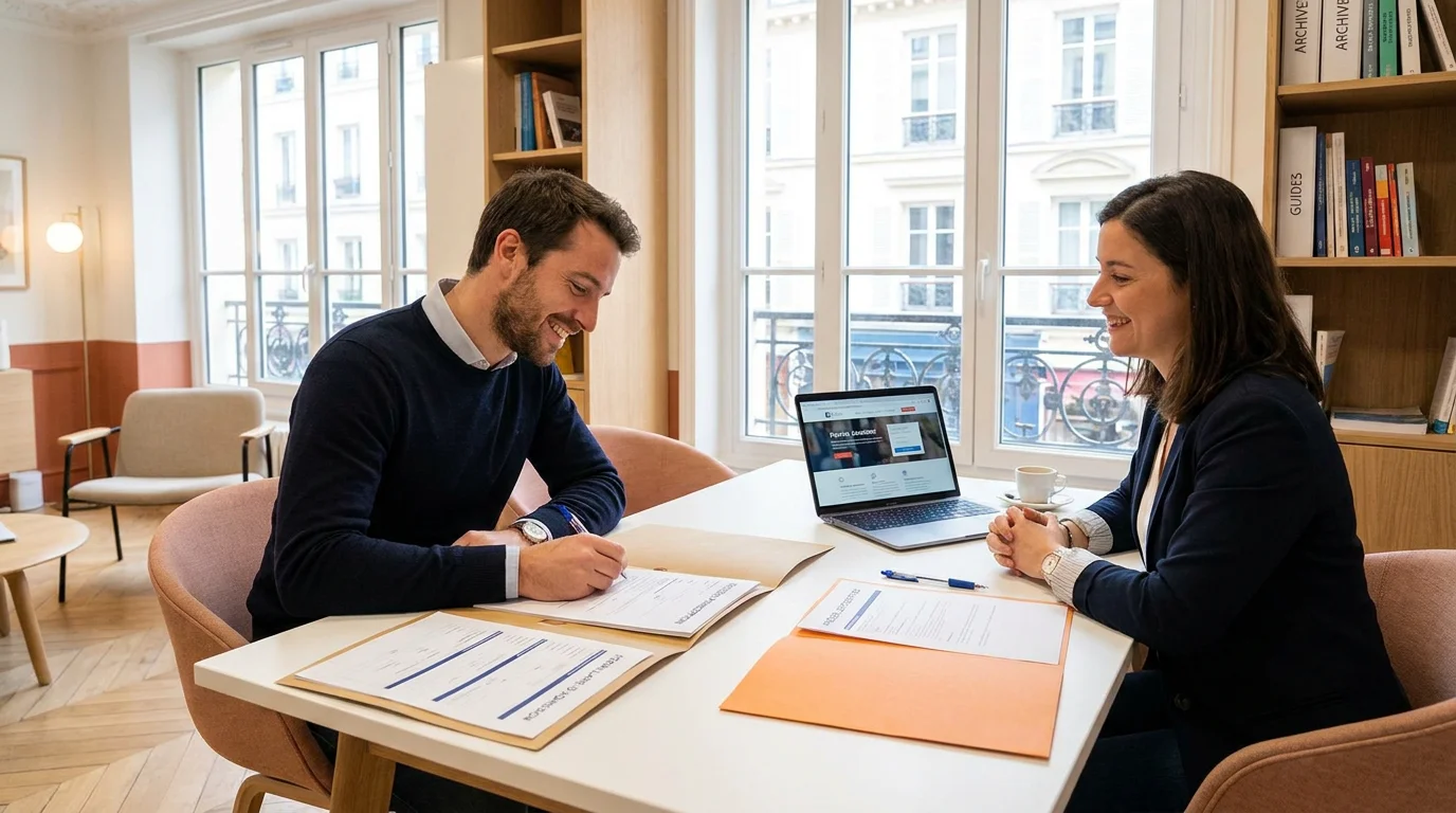 Candidat en entretien d'inscription dans une agence d'intérim à Massy