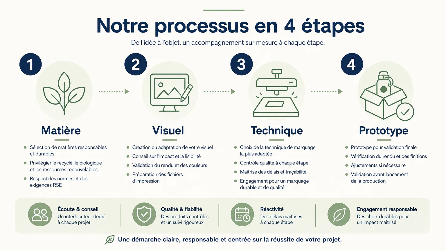 Infographie présentant les 4 étapes pour choisir un marquage textile publicitaire