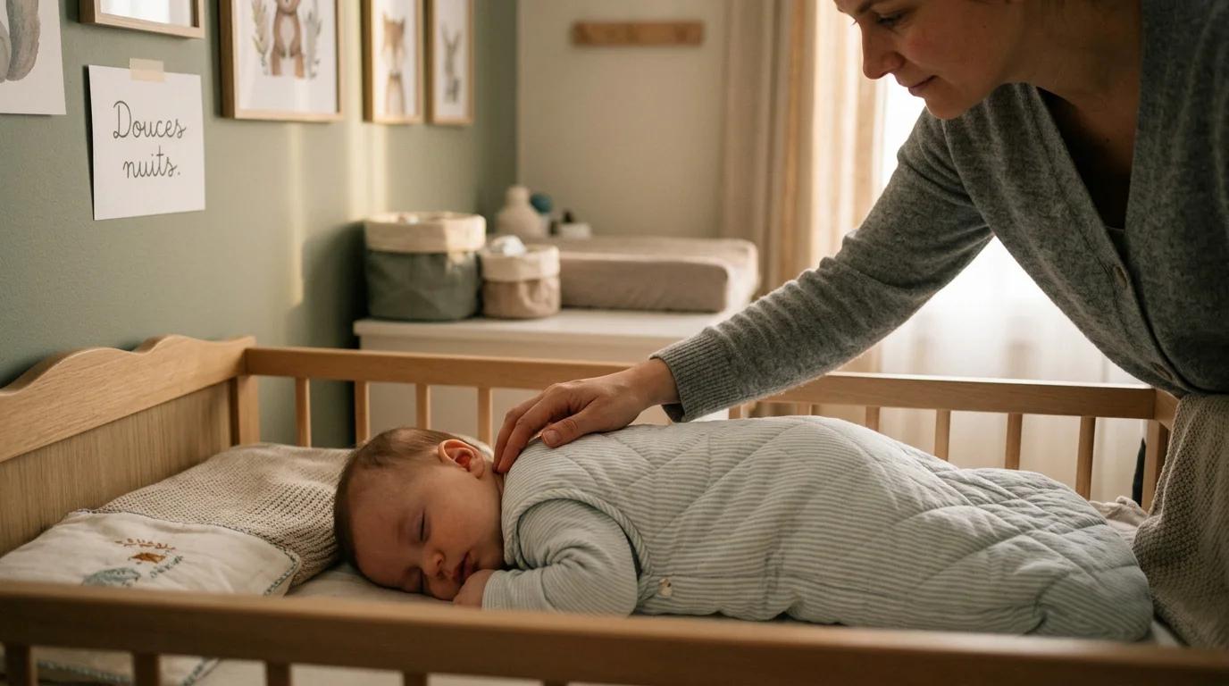 Parent vérifiant la nuque d'un bébé endormi pour contrôler sa température