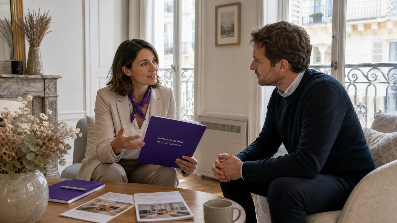Une gestionnaire explique son offre de conciergerie à un propriétaire