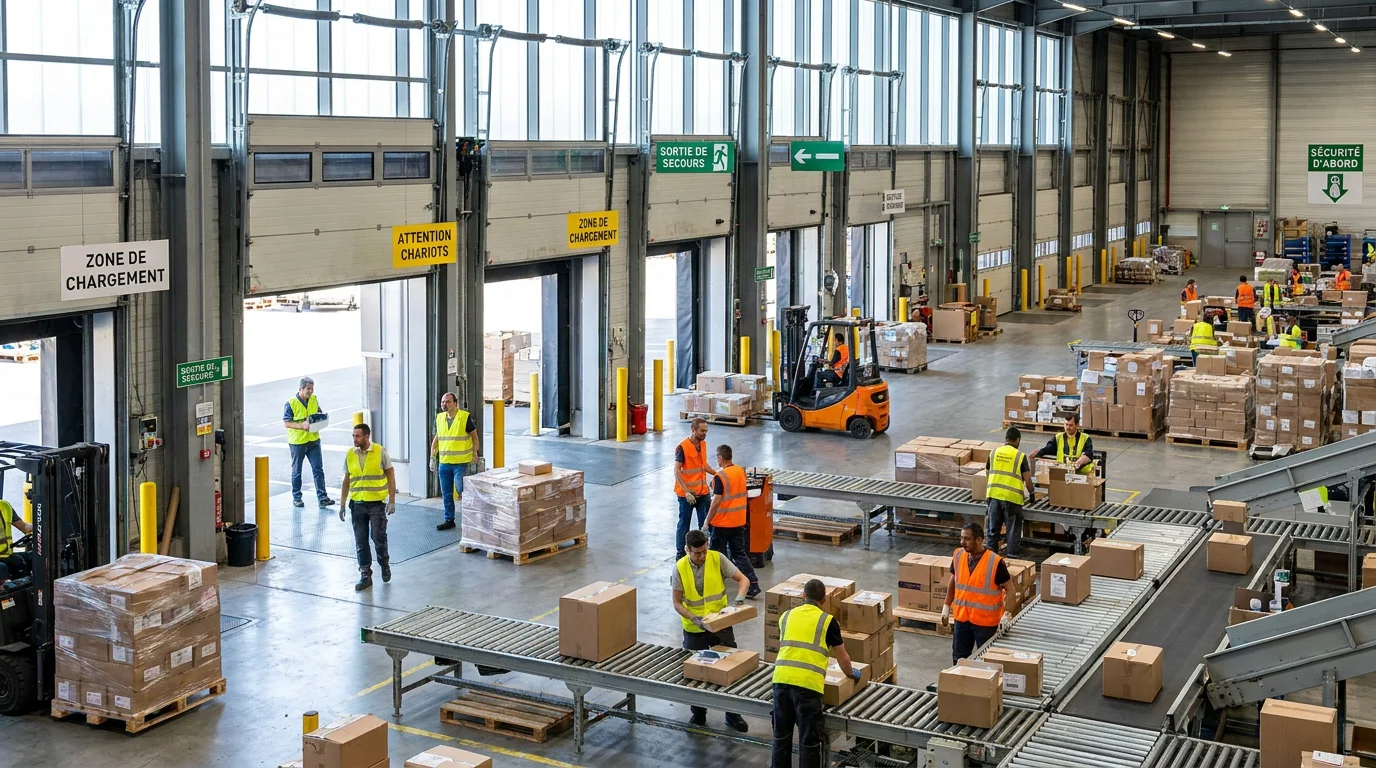 Entrepôt logistique à Villepinte avec opérateurs en activité