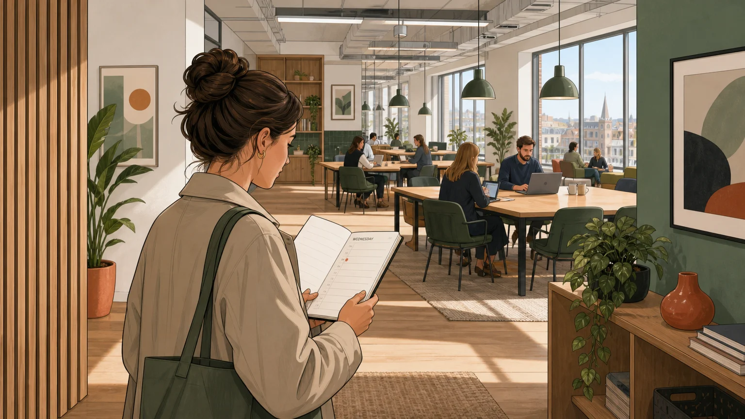 Workspace visitor checking a marked day in a planner