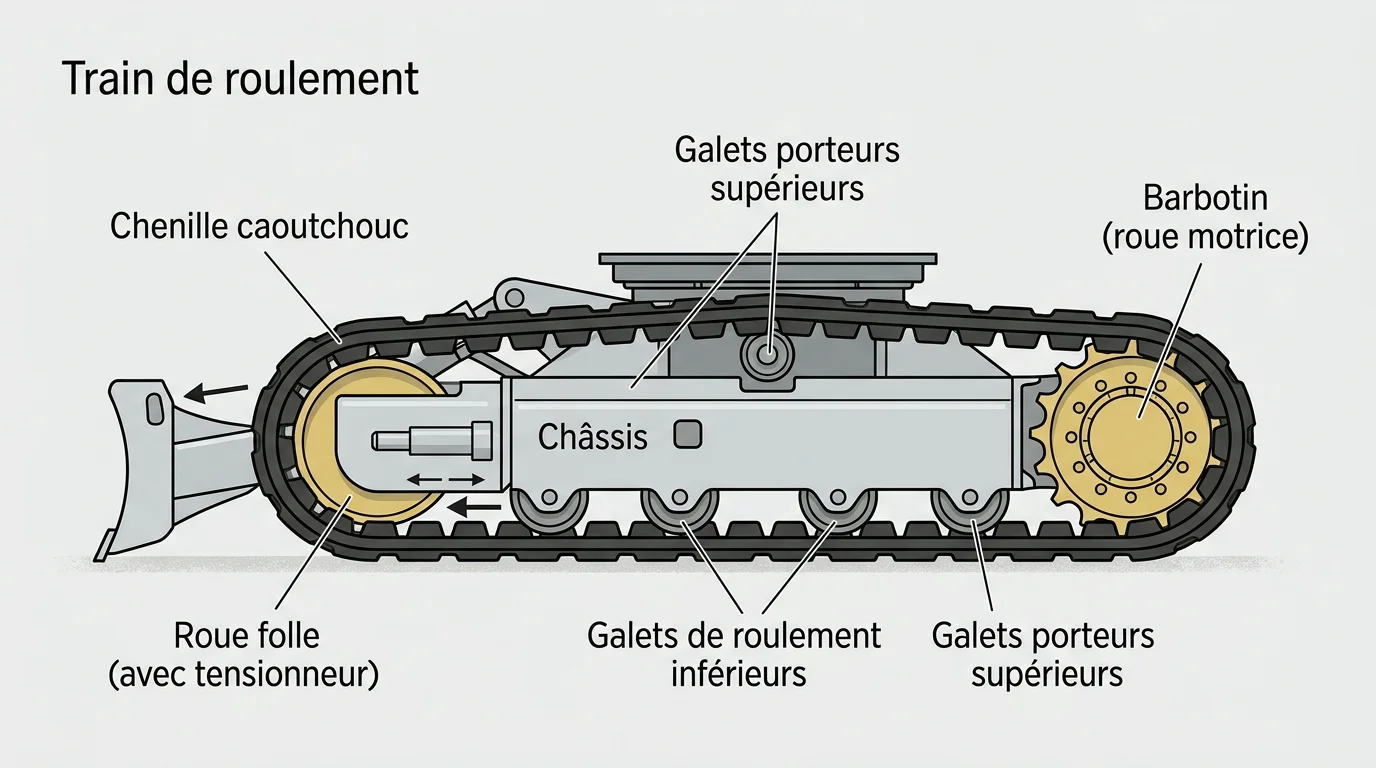 Schéma des composants d'un train de roulement de mini-pelle