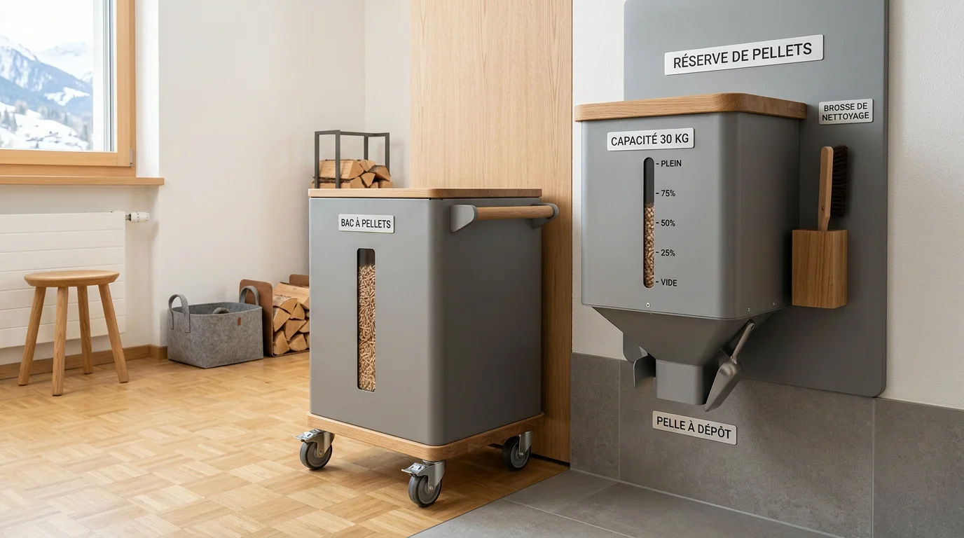 Solutions de stockage de granulés dans un intérieur suisse contemporain
