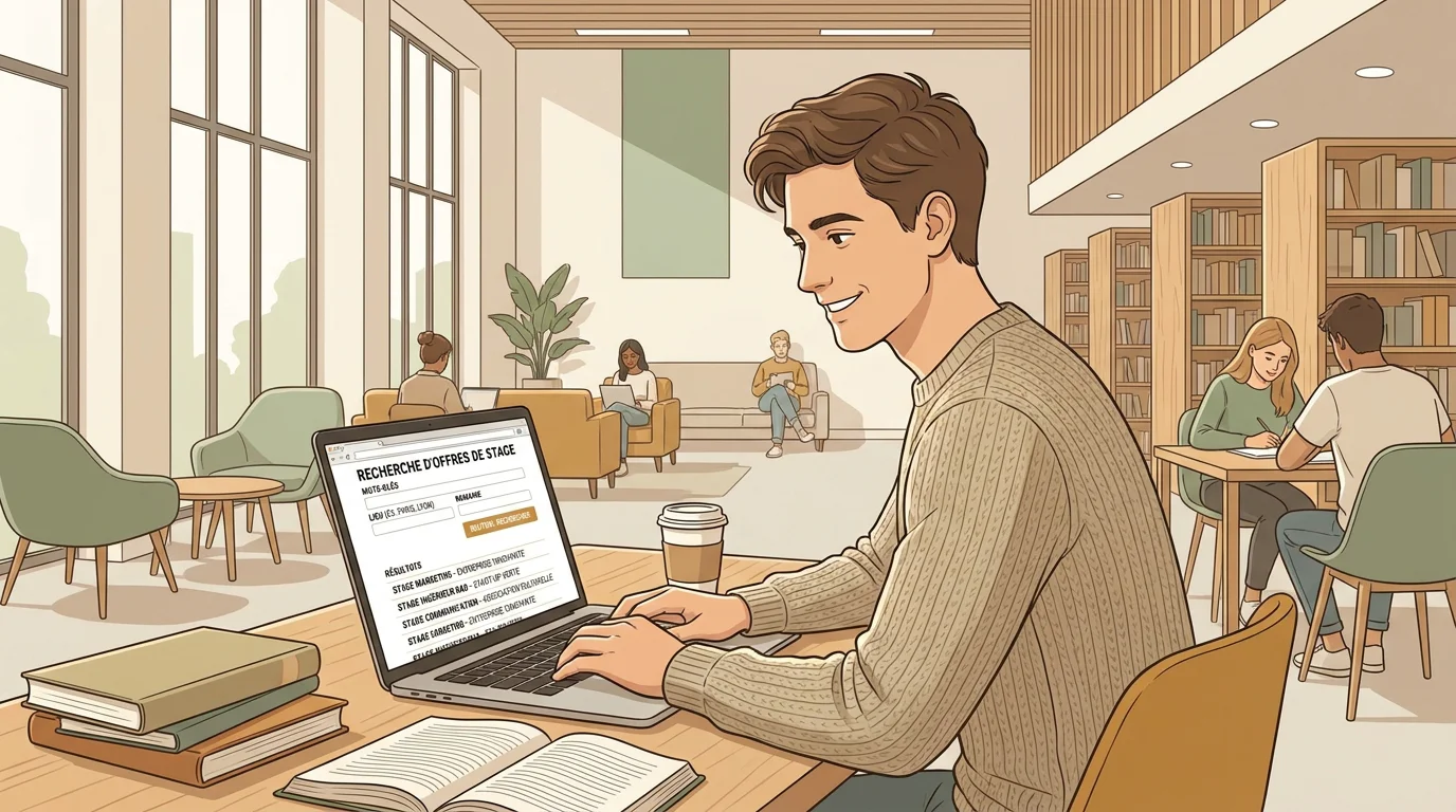 Étudiant recherchant un stage en informatique sur un ordinateur portable