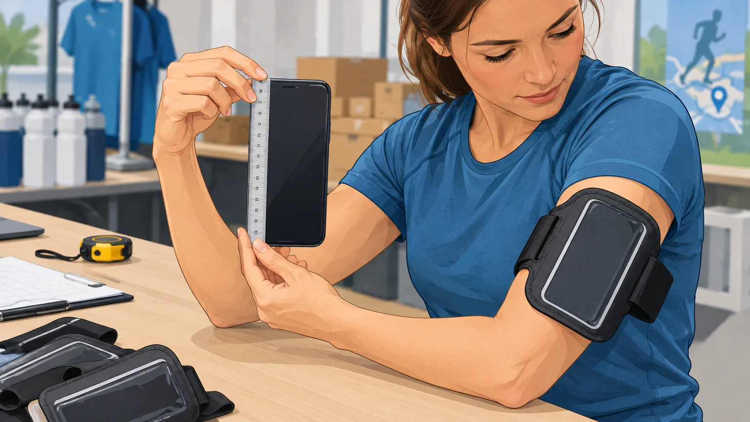 Vérification des dimensions d’un téléphone avant l’essai d’un brassard