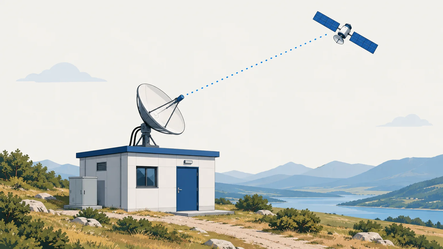 Site professionnel isolé relié à Internet par satellite