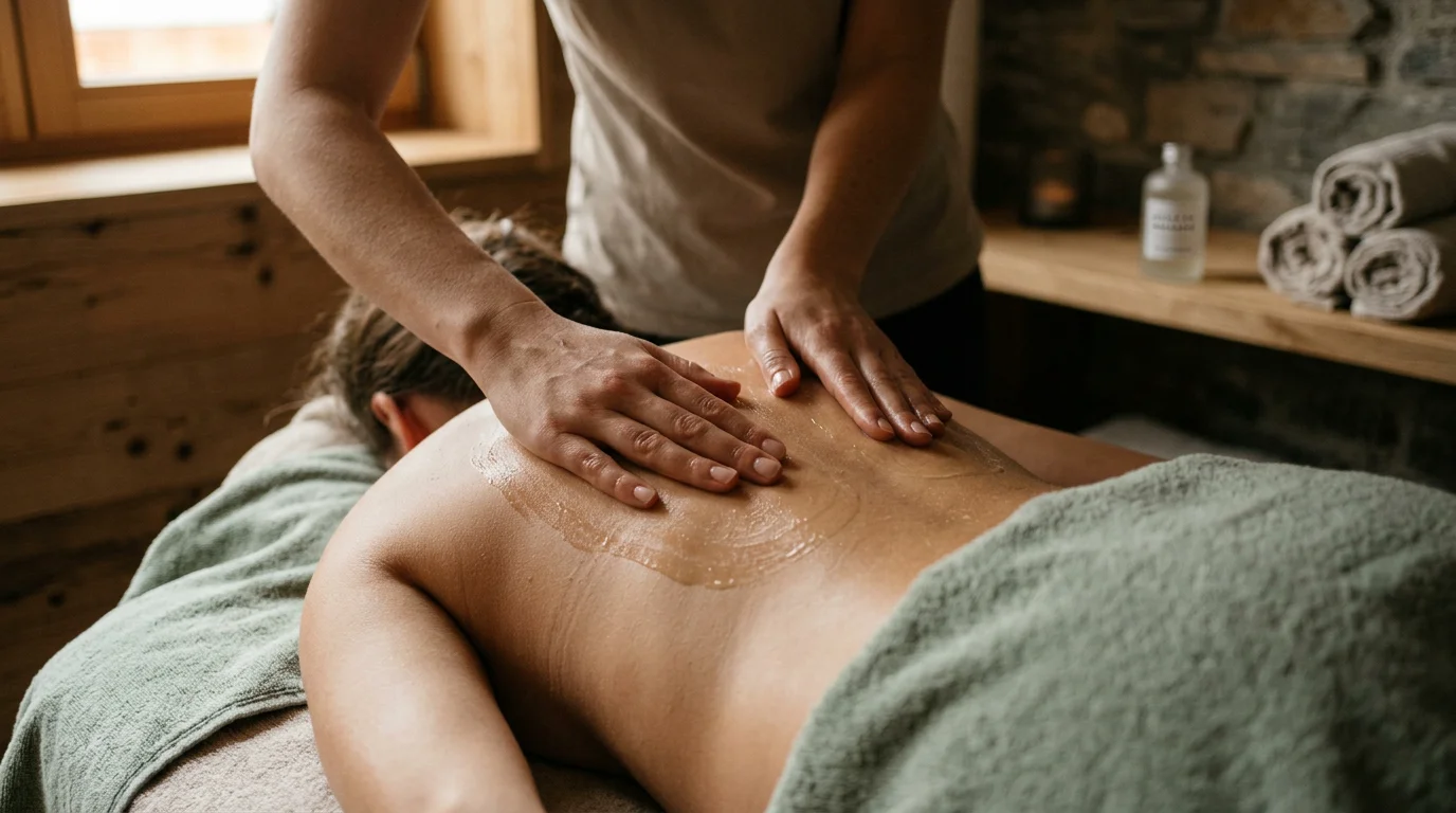 Mains d'un praticien réalisant un massage personnalisé aux huiles