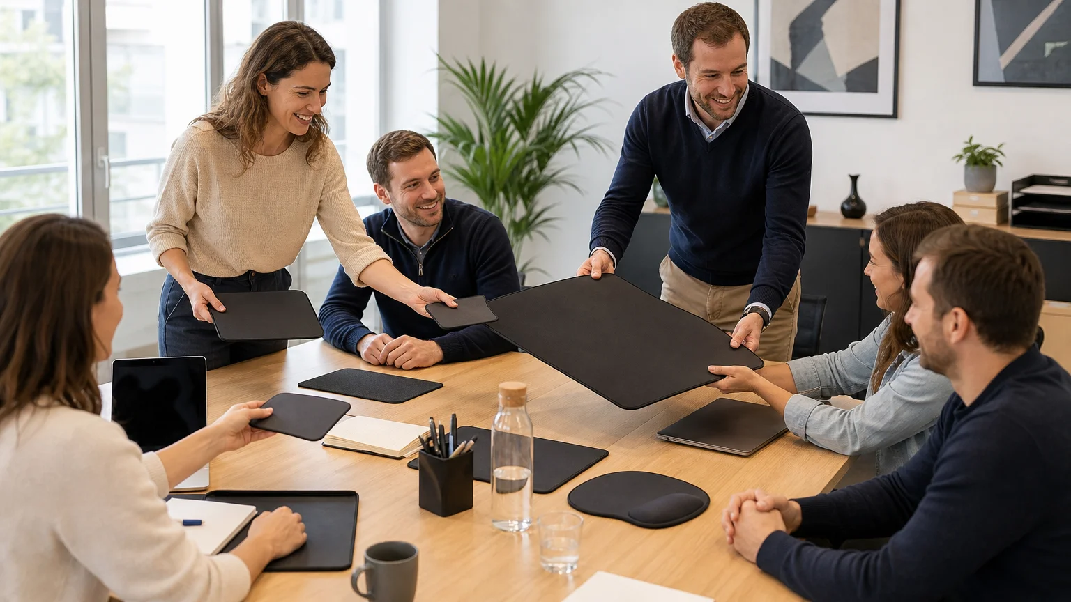 Distribution de tapis de souris personnalisés dans un environnement professionnel