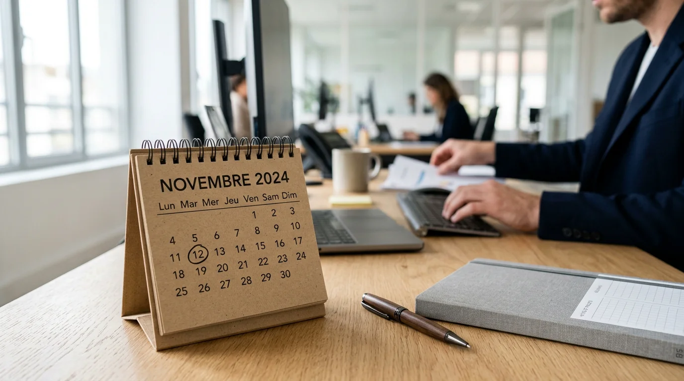 Petit calendrier chevalet personnalisé posé sur un bureau d'entreprise