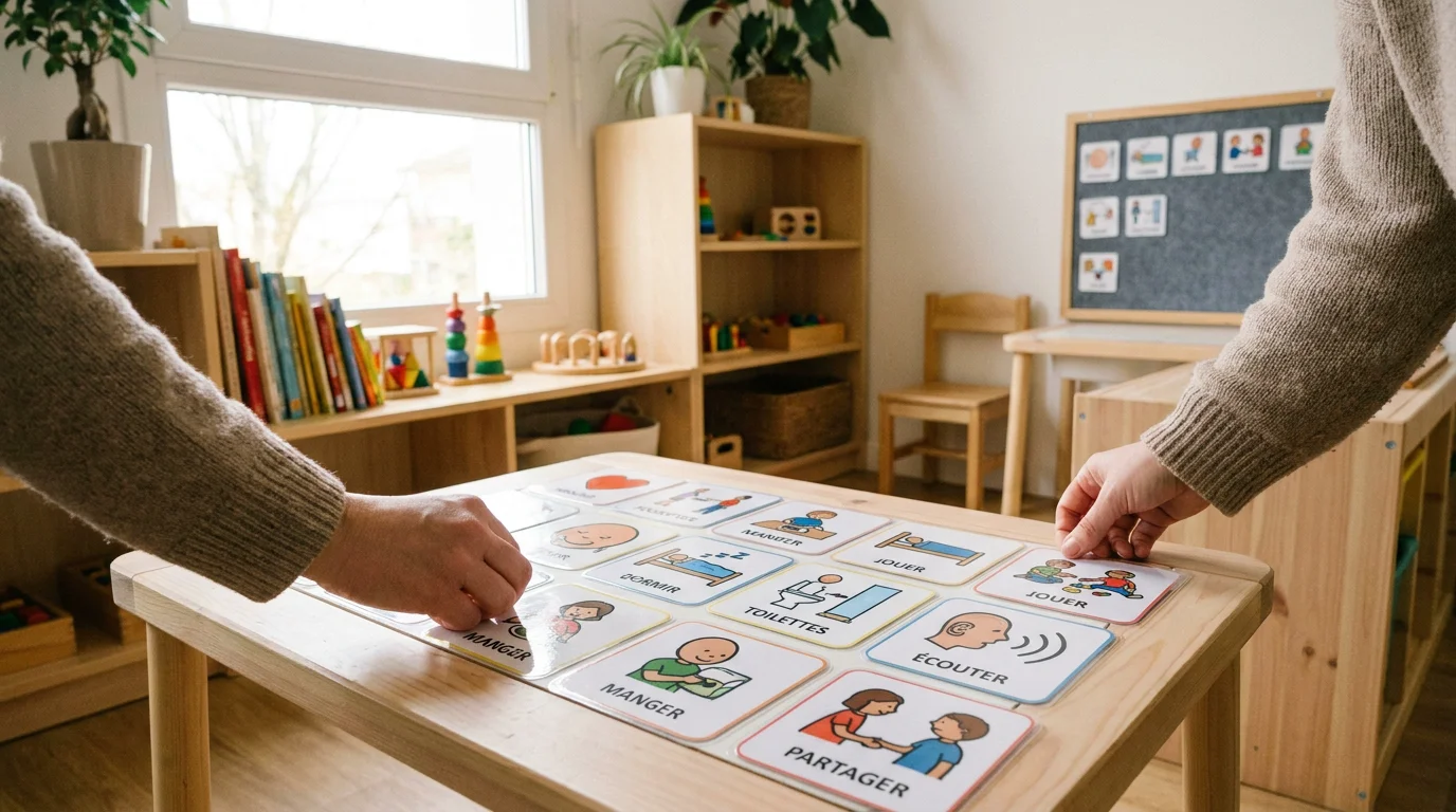 Aménagement d'outils de communication visuelle dans un espace d'accueil pour assistante maternelle