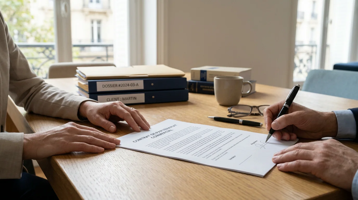 Signature d'un document dans un bureau juridique