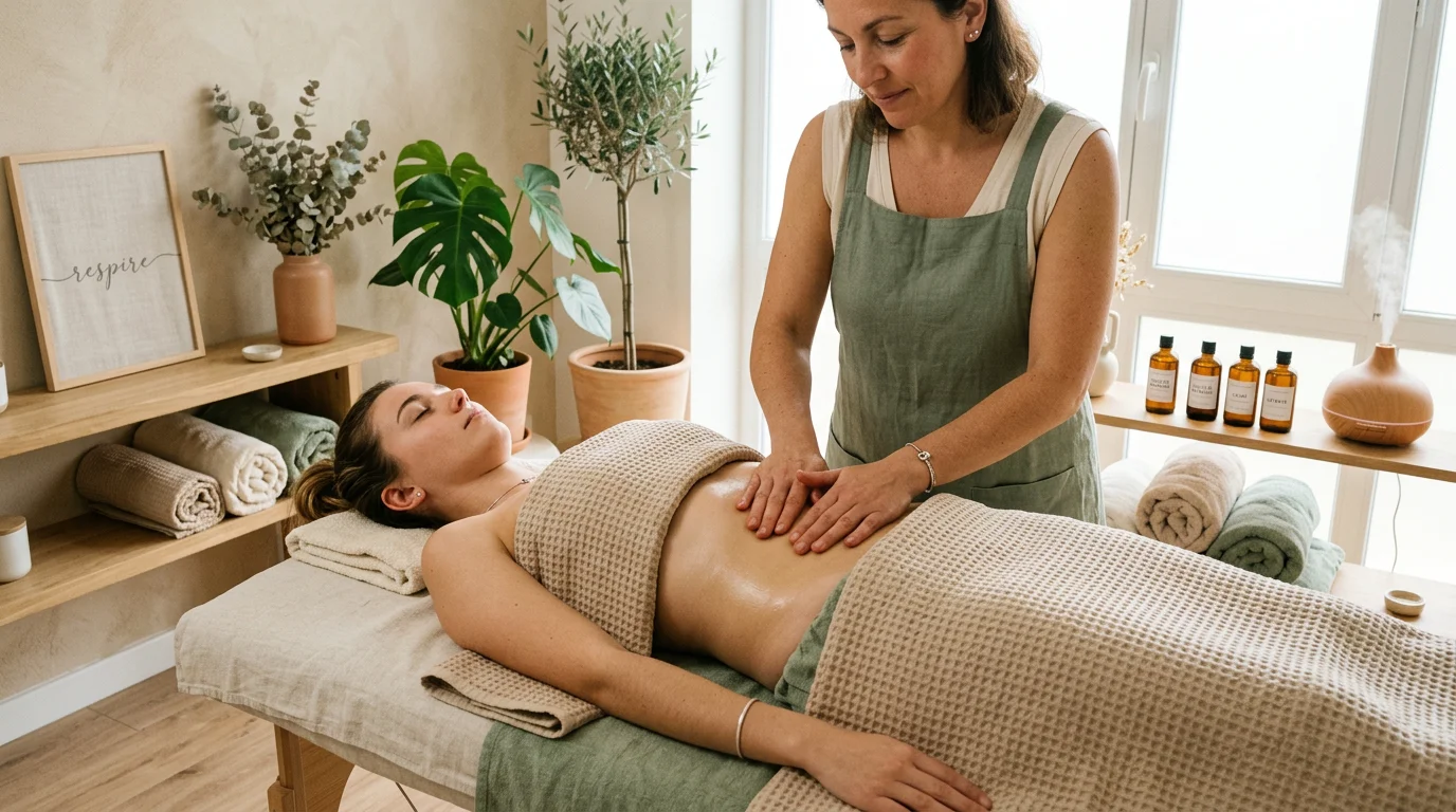 Séance de massage abdominal Chi Nei Tsang dans un institut de bien-être