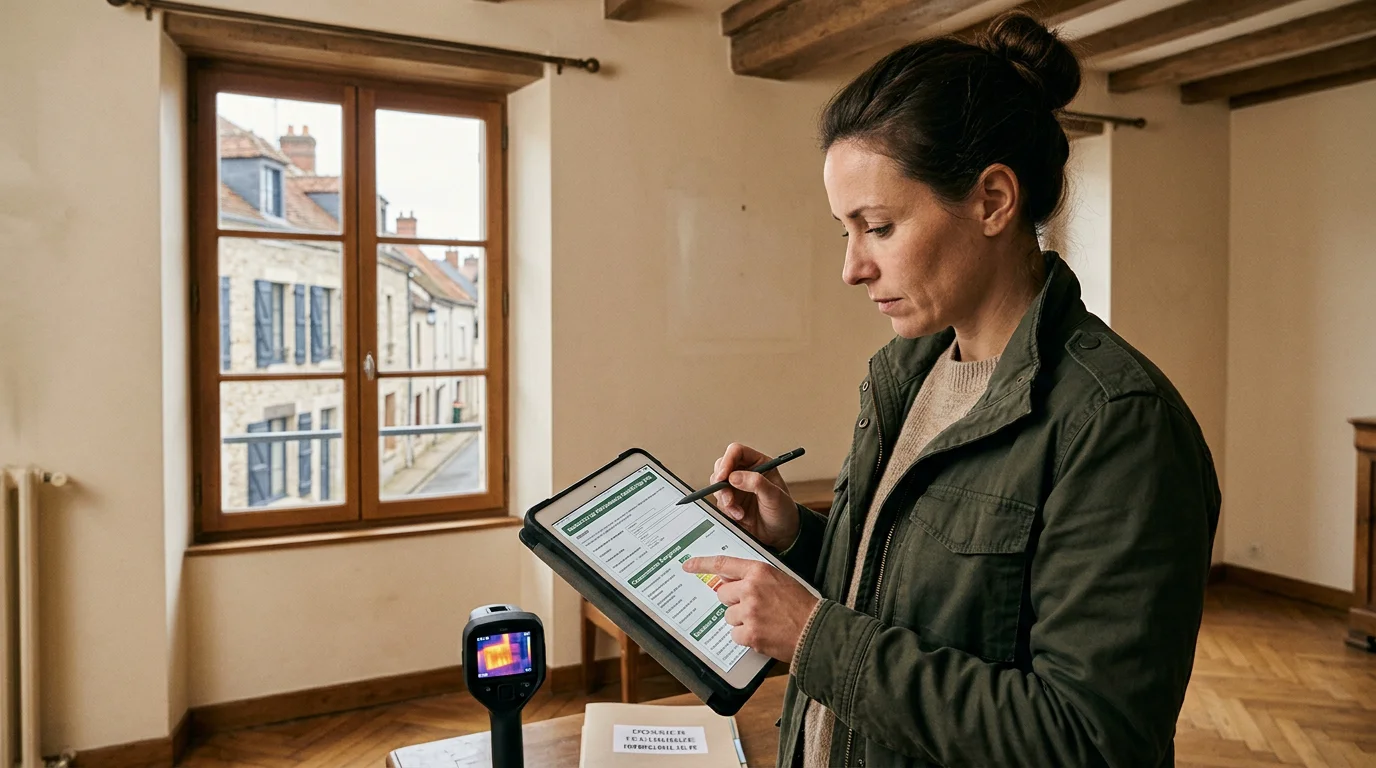 Diagnostiqueur certifié réalisant un diagnostic dans un logement à Angoulême