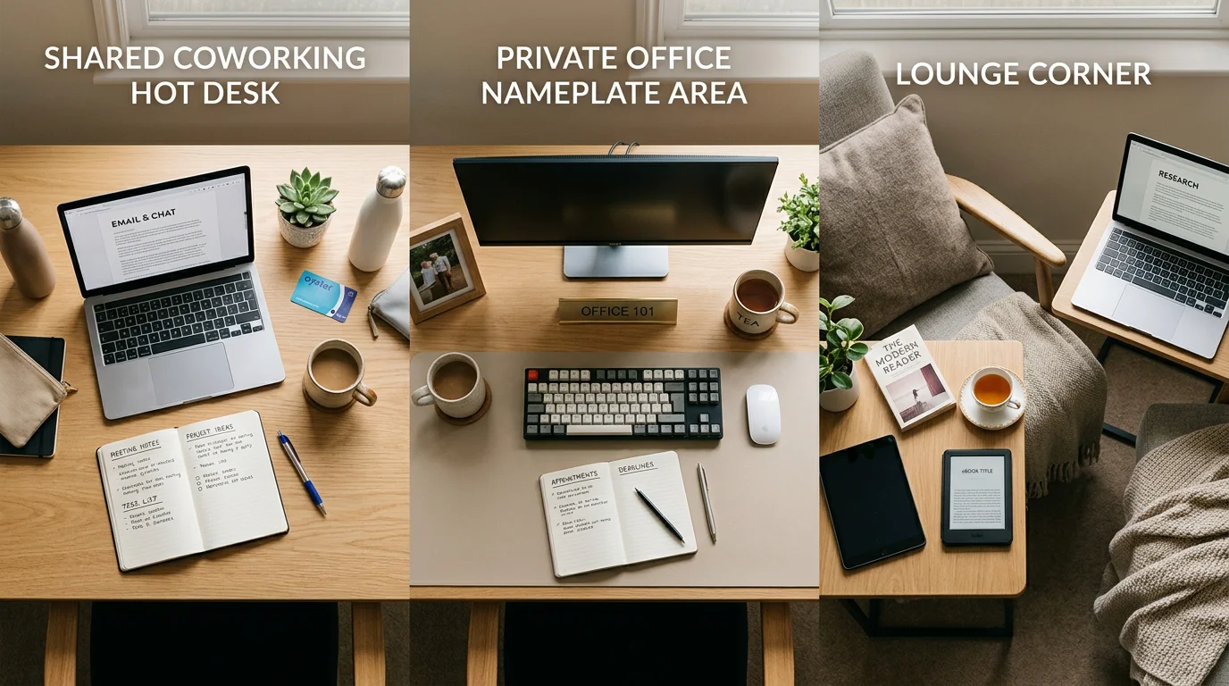 Comparison of coworking, private office and lounge workspace formats