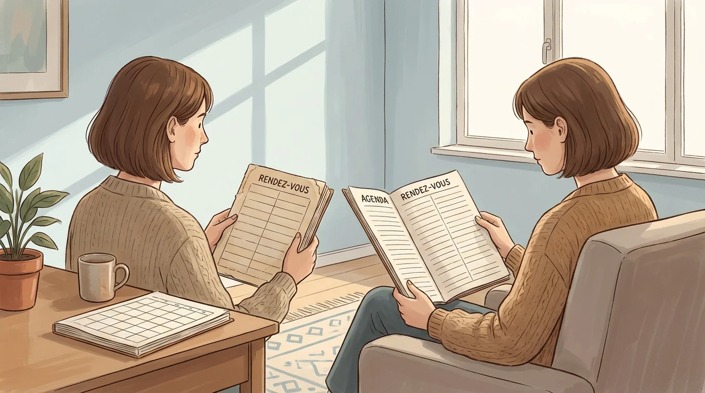 Thérapeute holistique européen face à un agenda de consultations avec peu de rendez-vous