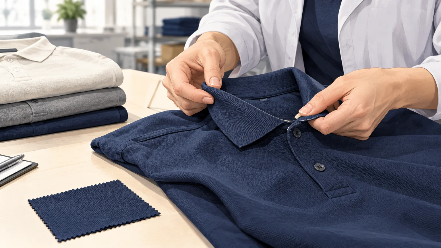 Contrôle de la matière et des finitions d’un polo uni