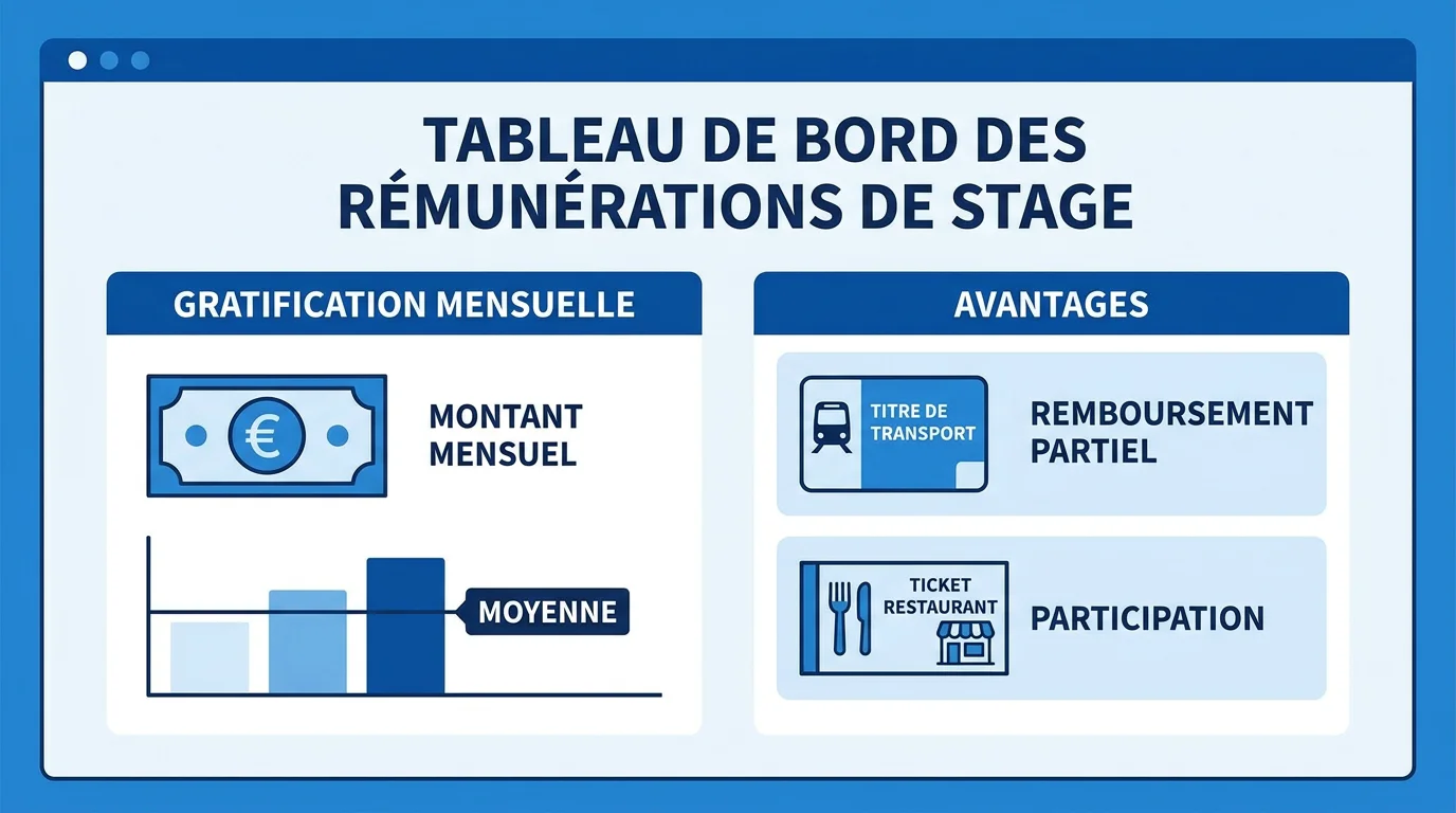 Infographie sur la rémunération et les avantages d'un stage en banque en France