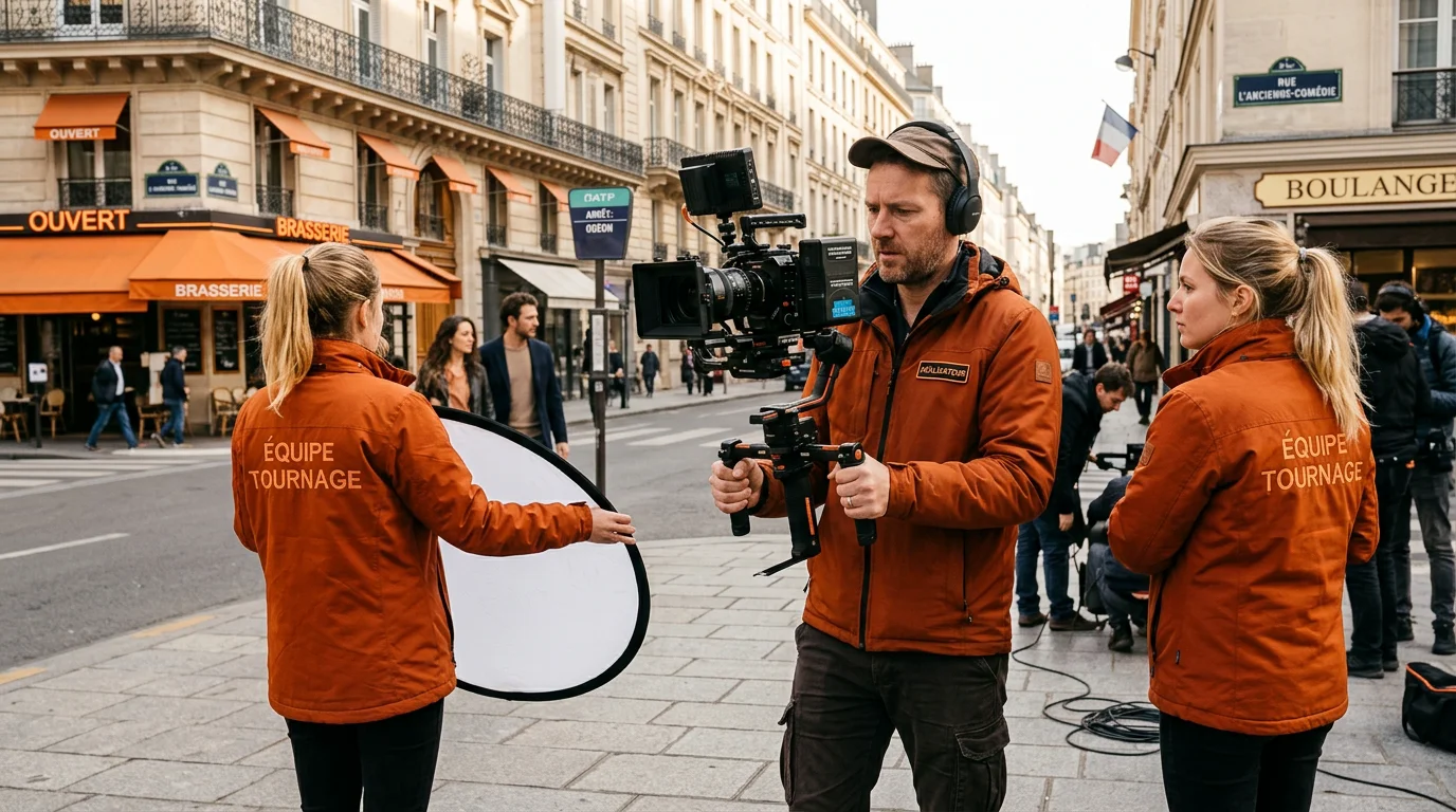 Réalisateur freelance en tournage extérieur avec stabilisateur