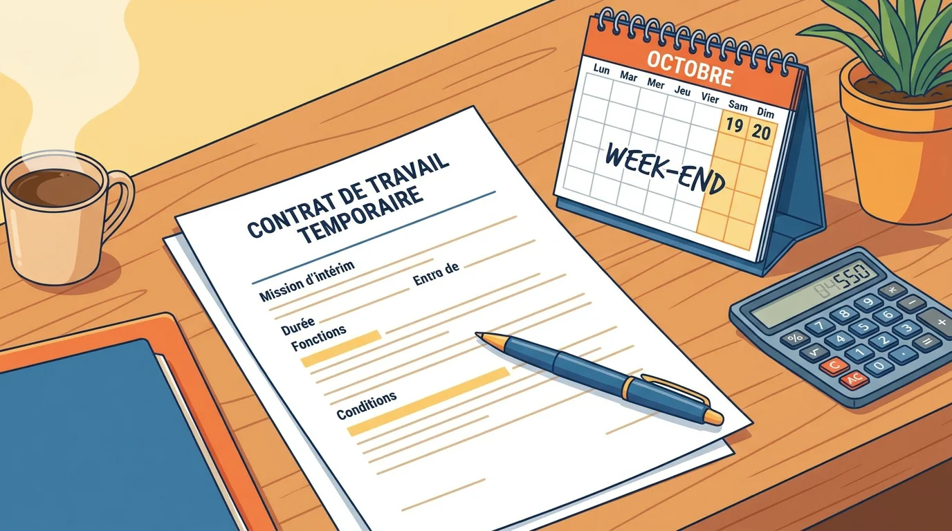 Contrat de travail temporaire et calendrier week-end sur un bureau
