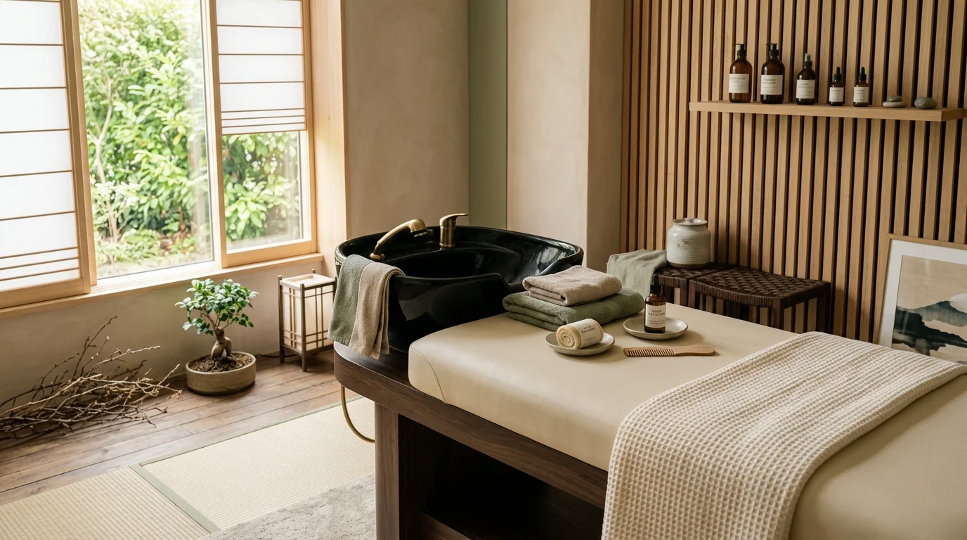Table de Head Spa professionnelle installée dans une cabine bien-être épurée