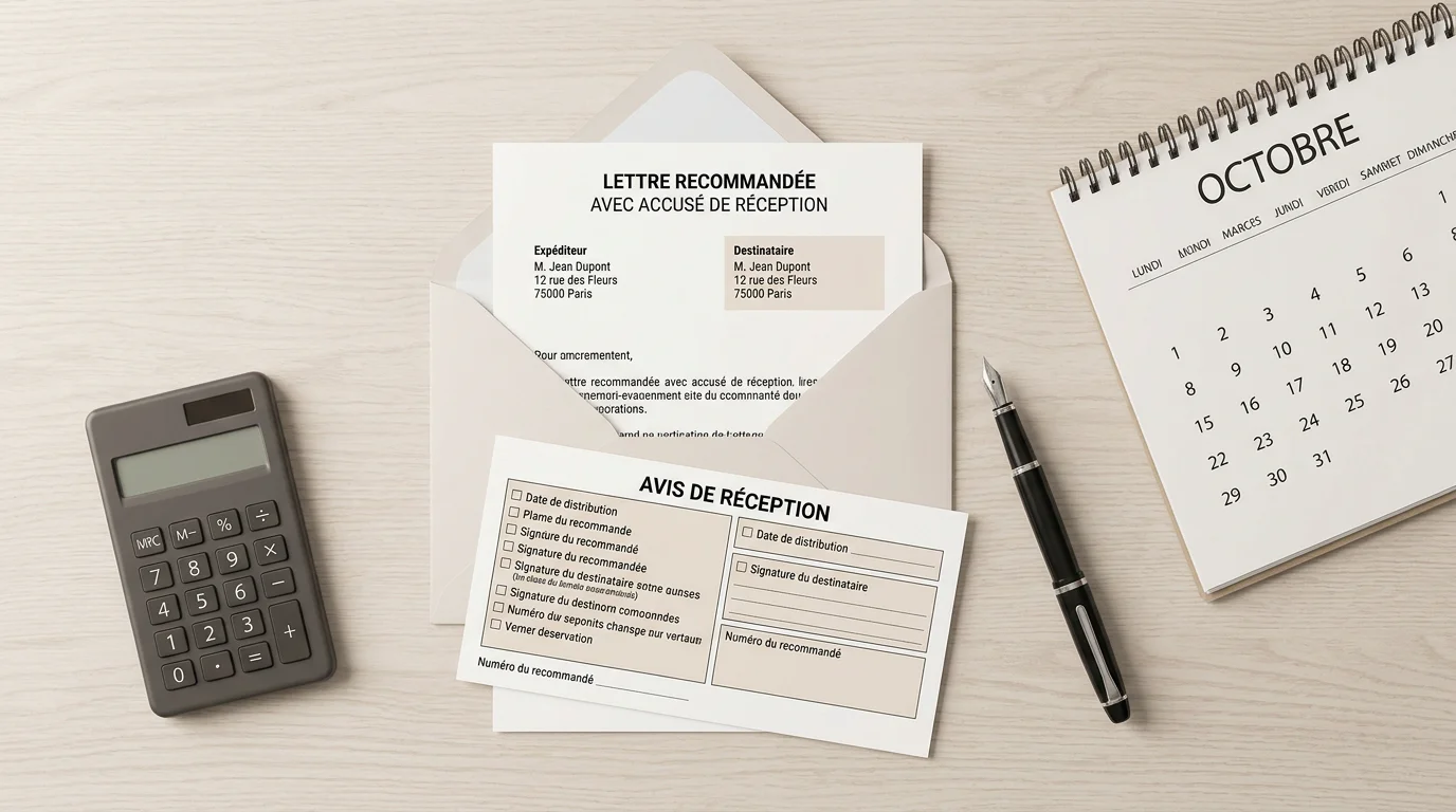 Lettre recommandée de fin de contrat avec accusé de réception et documents de calcul