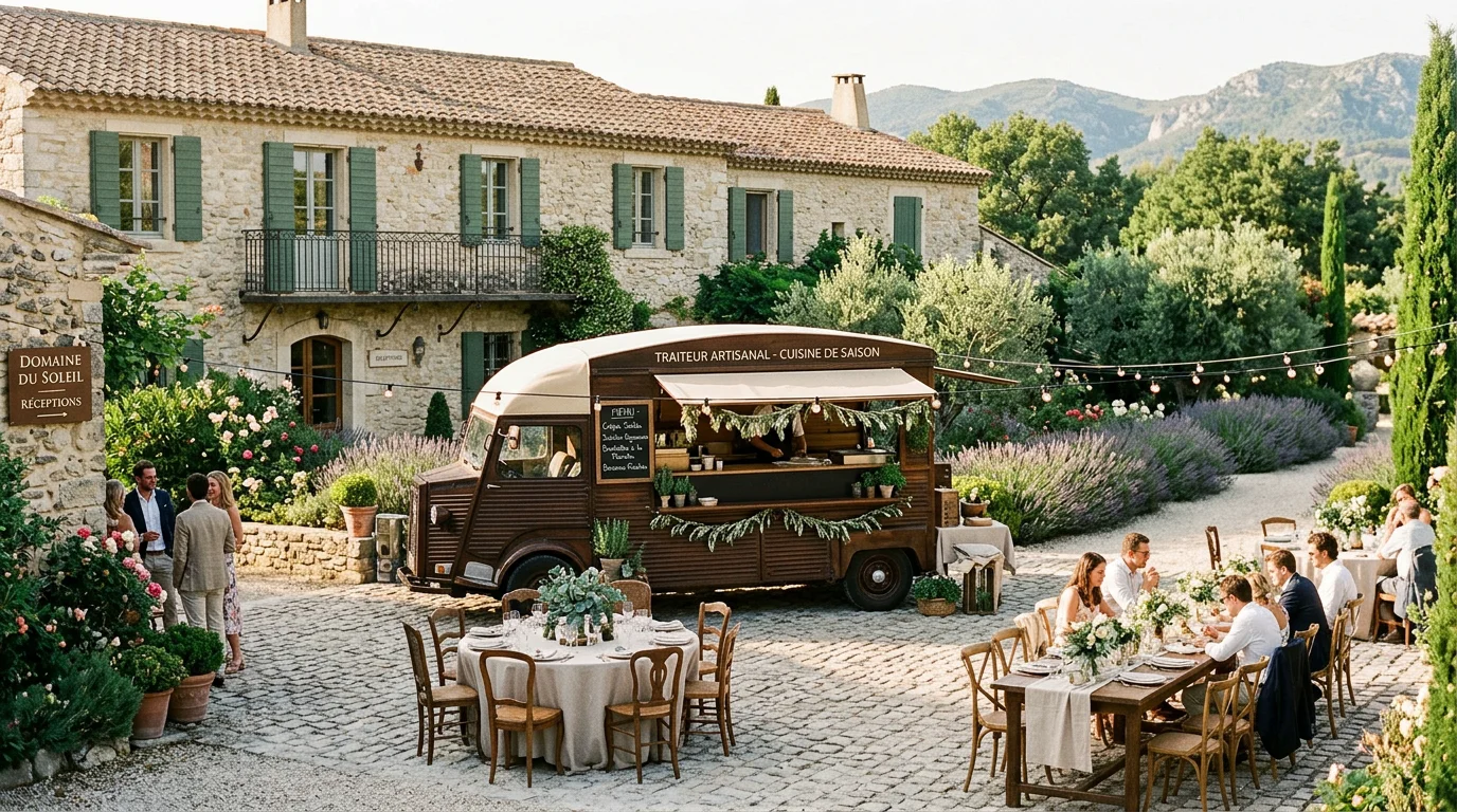 Food truck élégant installé dans un mas de réception près de Saint-Rémy-de-Provence