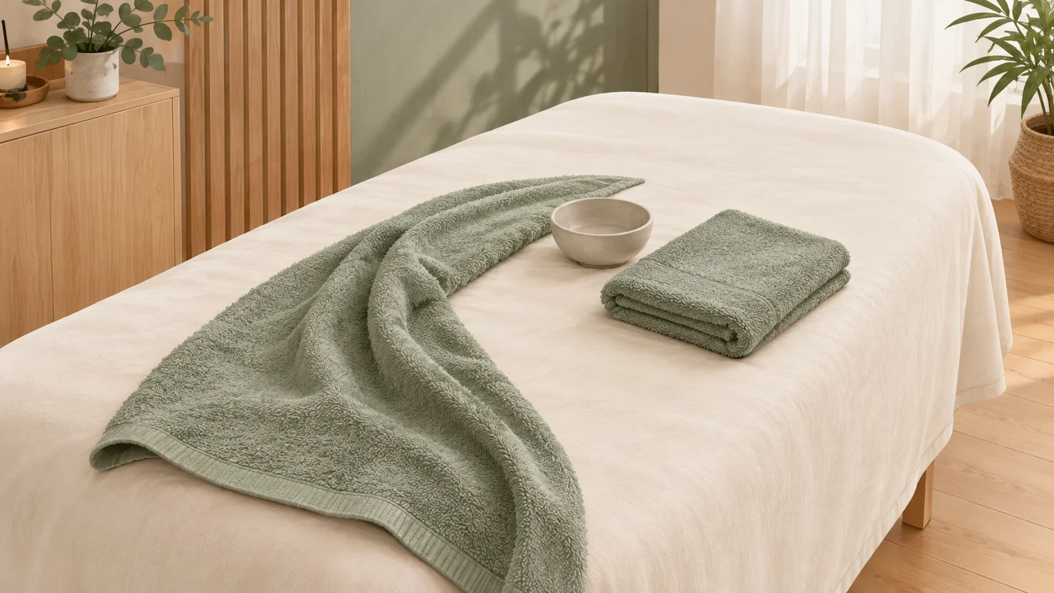 Table de massage préparée dans une ambiance calme