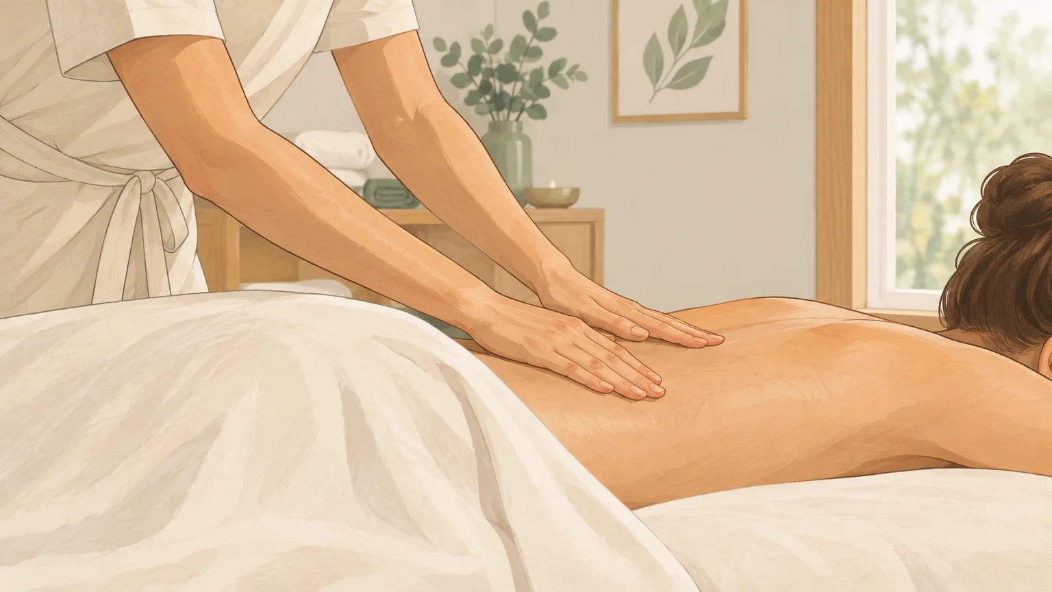 Geste fluide et enveloppant d’un massage californien