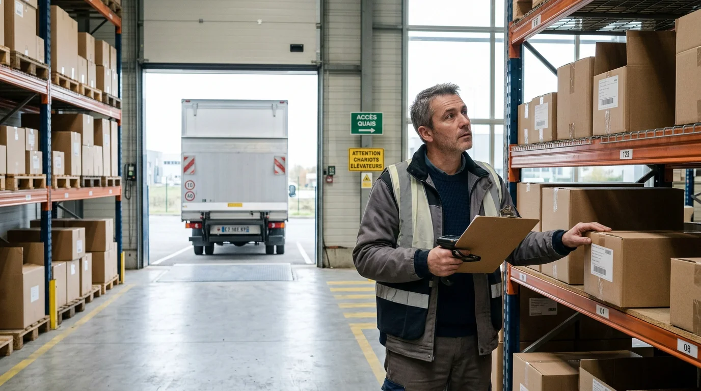 Entrepôt et livraison illustrant l'impact des stocks et délais sur le besoin en fonds de roulement